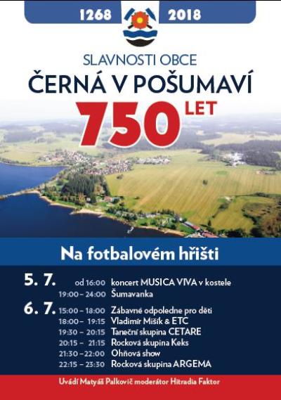 Plakát na koncert Černá v Pošumaví 6. 7. 2018