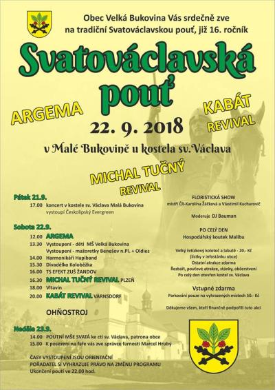 Plakát na koncert Velká Bukovina u Děčína 22. 9. 2018