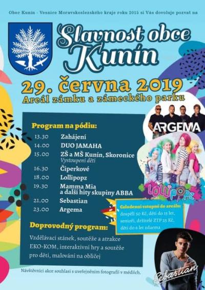 Plakát na koncert Kunín 29. 6. 2019