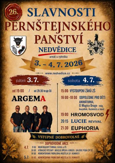 Plakát na koncert Nedvědice 3. 7. 2026