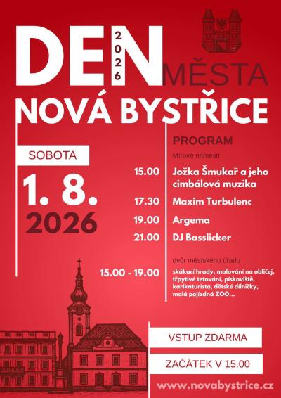 Plakát na koncert Nová Bystřice 1. 8. 2026